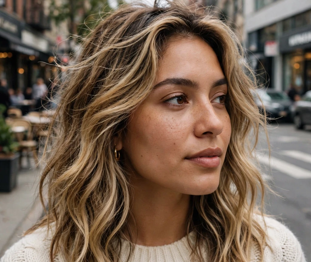 Golden latte balayage on medium blonde hair