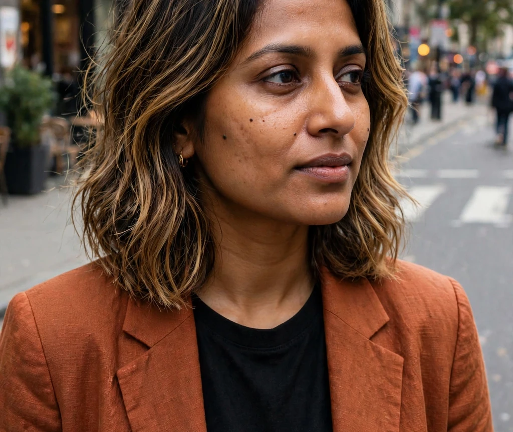 Golden bronde lob haircut with textured ends