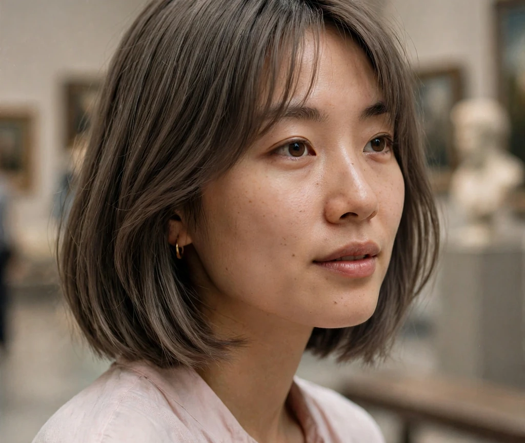Ash-brown medium bob with curtain bangs