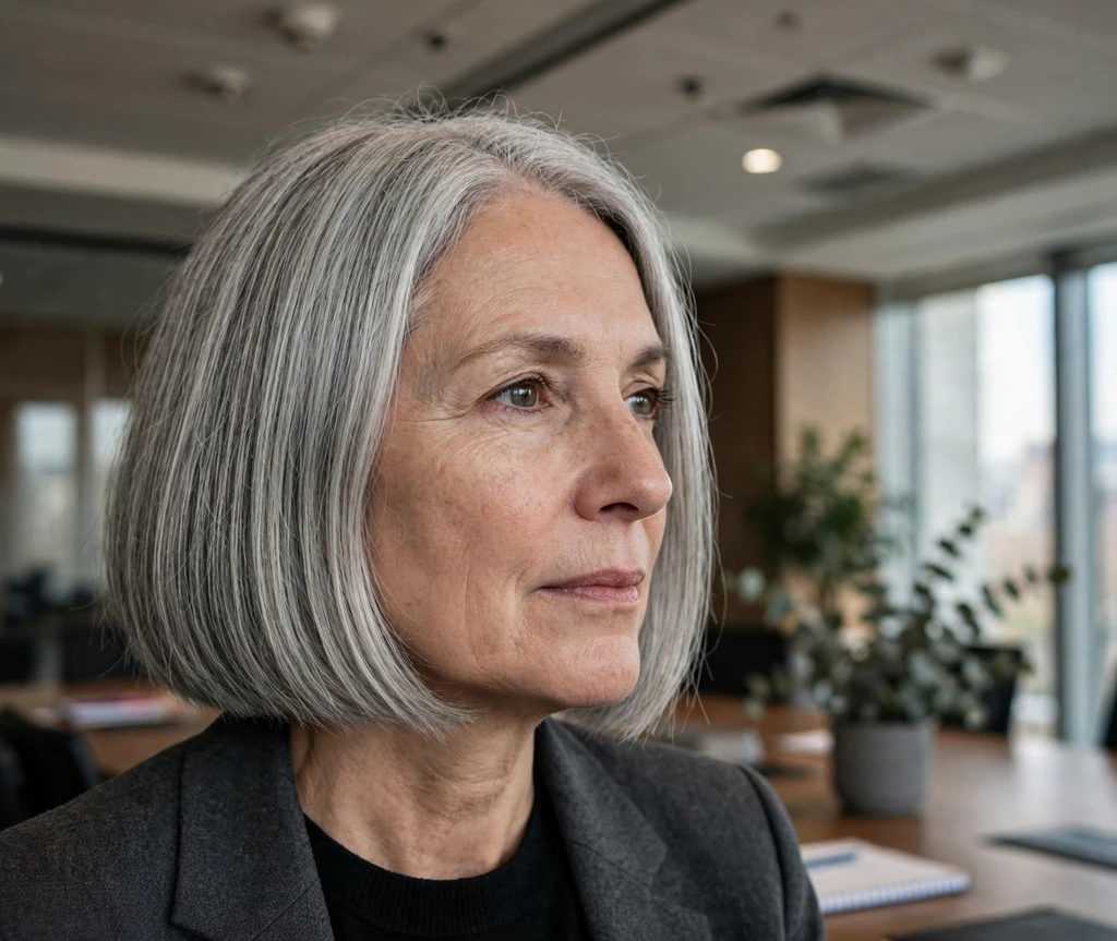 Silver-gray blunt medium bob