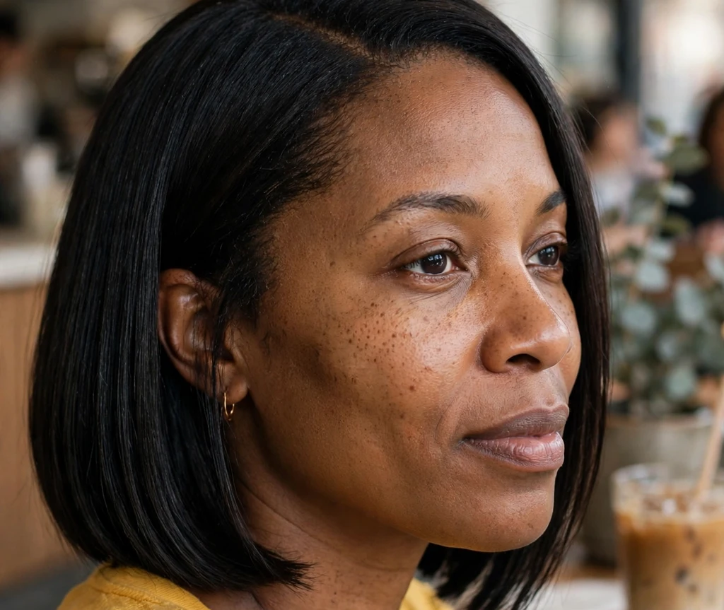 Deep-side-part straight black medium bob