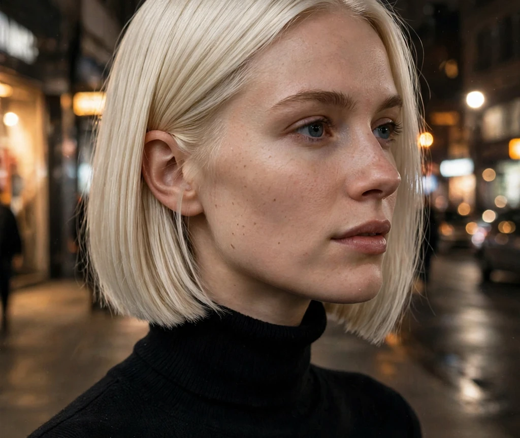 Platinum-blonde sleek medium bob