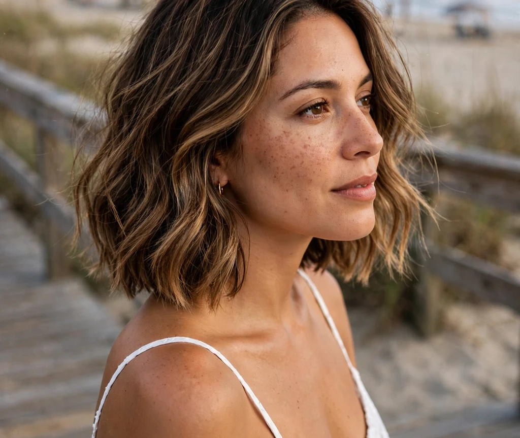 Balayage beach-wave medium bob