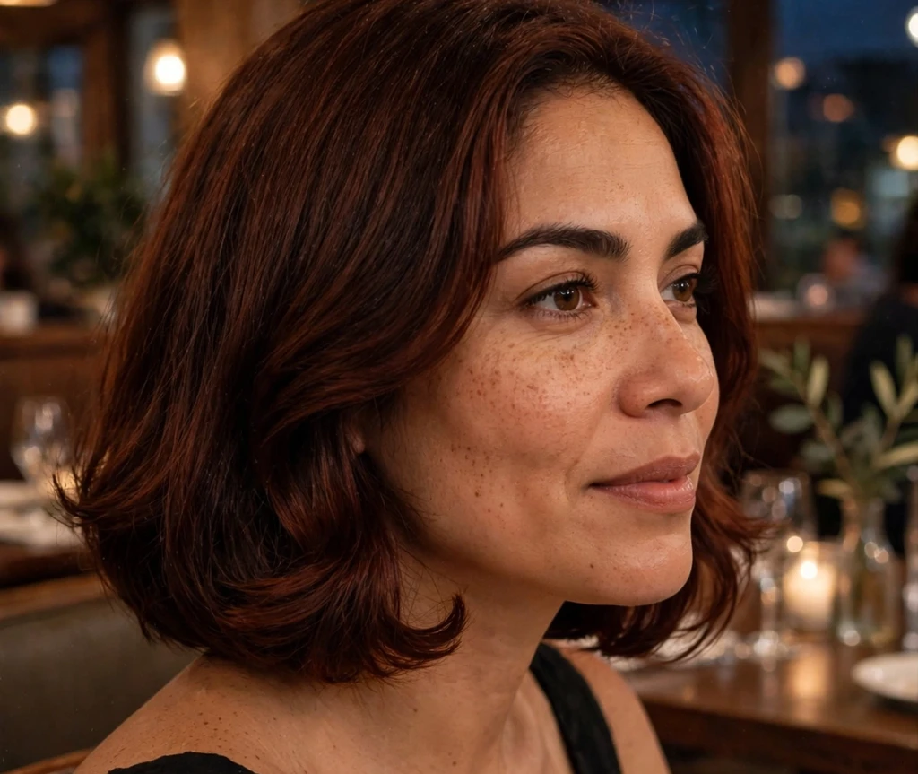 Inward-curl dark-auburn medium bob