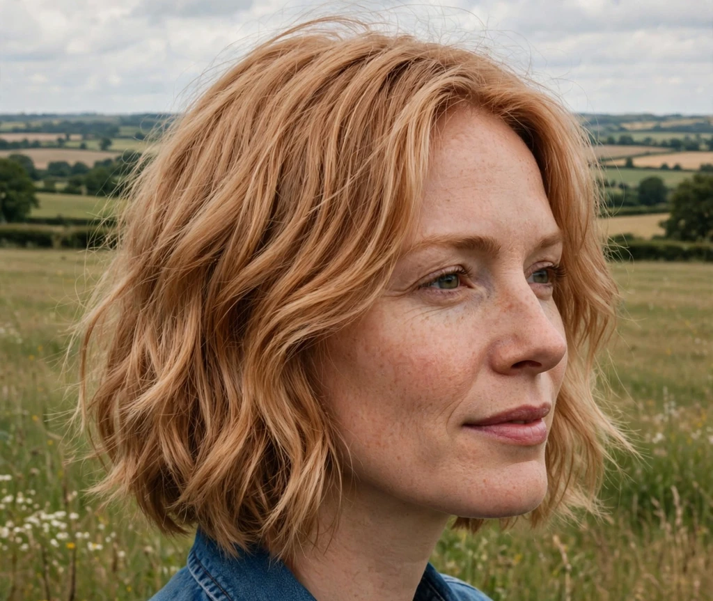 Strawberry-blonde textured medium bob