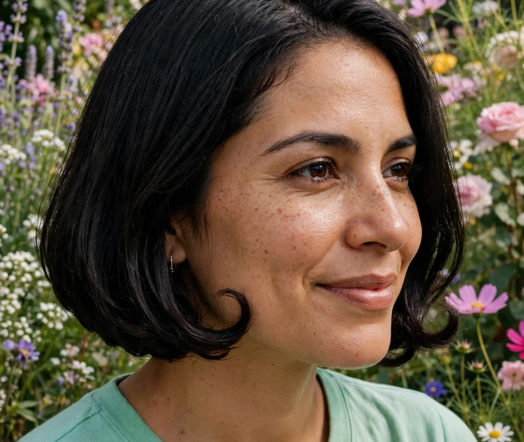 Woman with fine black hair in a textured lob with beachy waves