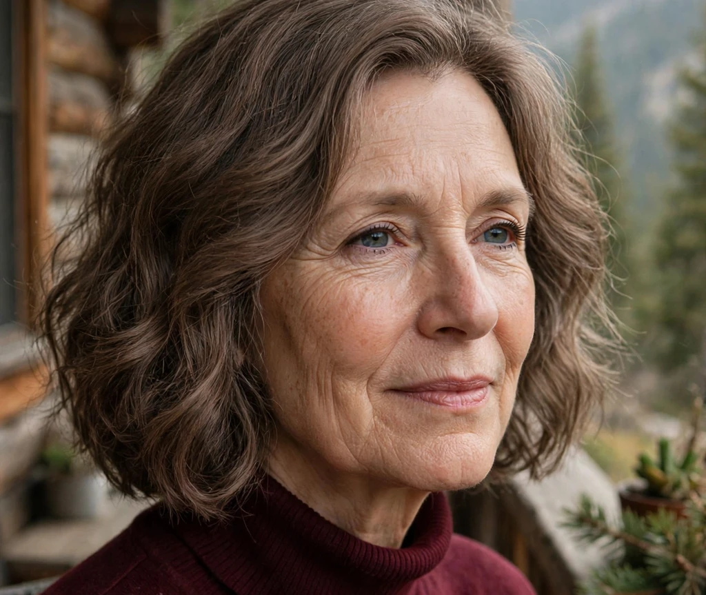 Ash-brown wavy medium bob with natural bounce on a woman in her early sixties