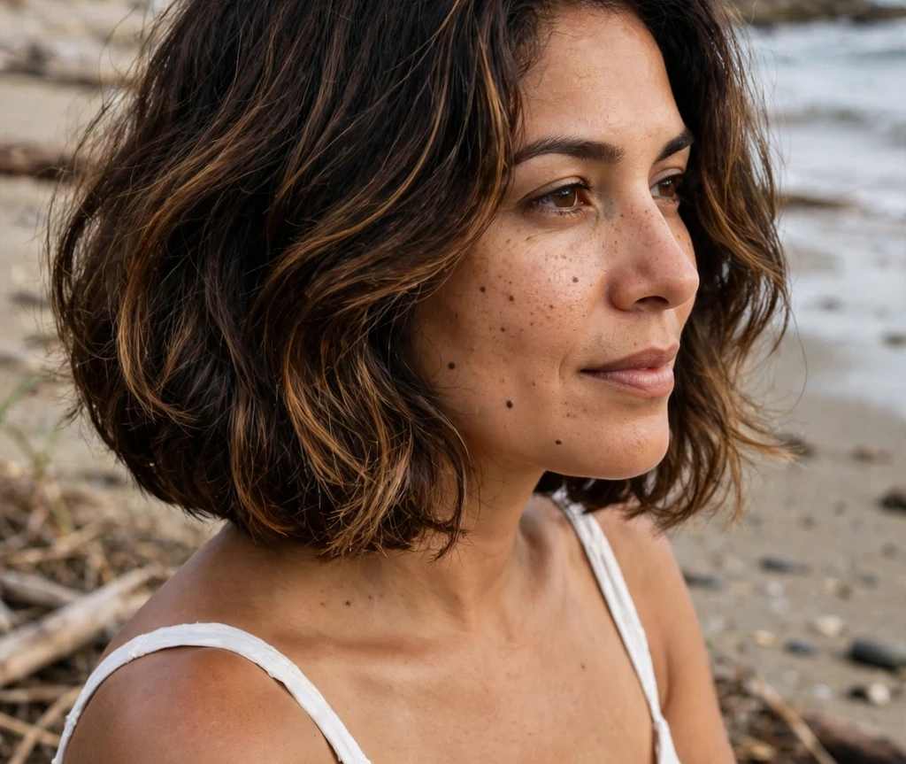 Medium bob for thick hair with deep side part and volume
