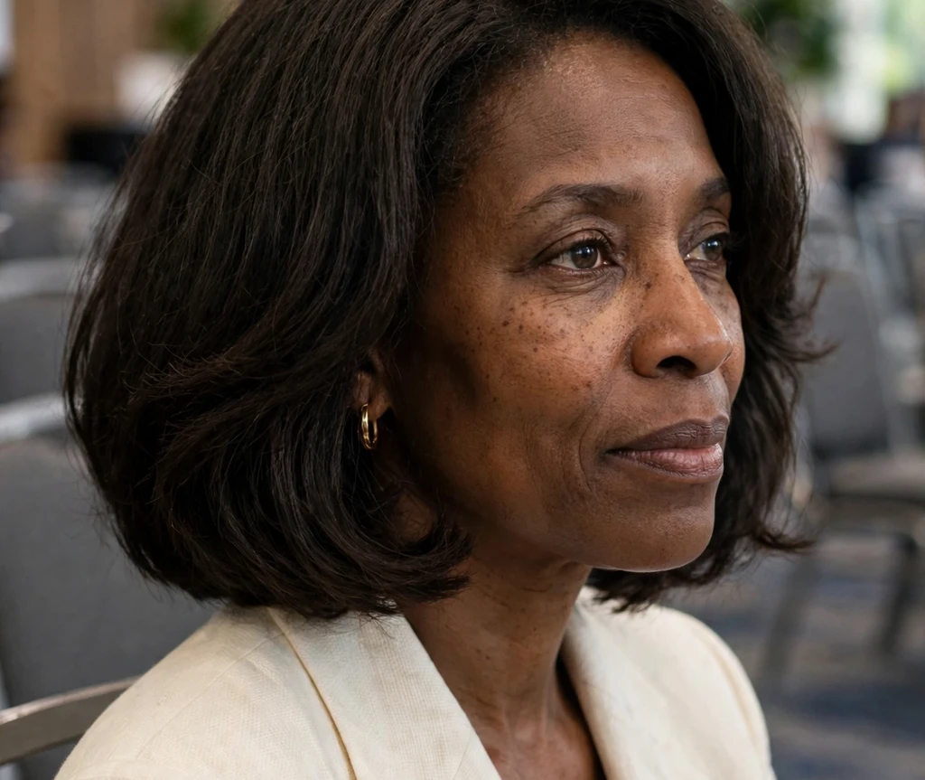 Sleek tucked behind ears medium bob for thick hair showing earrings