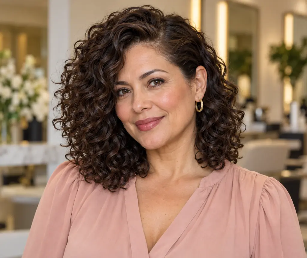 Medium Curls with a Deep Side Part