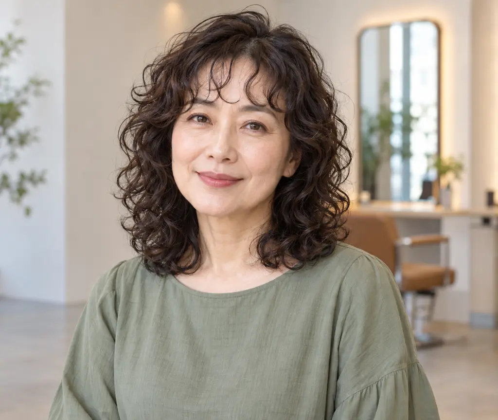 Medium Curls with Wispy Bangs