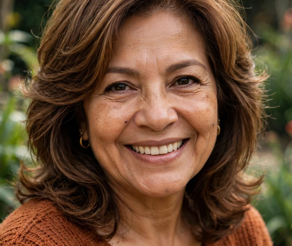 Latina woman with soft face-framing layers and gentle waves for thin hair