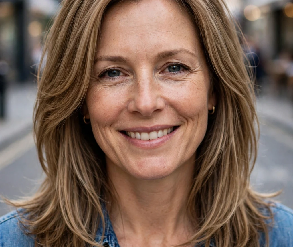Woman with long layers cut in a soft U-shape for thin hair