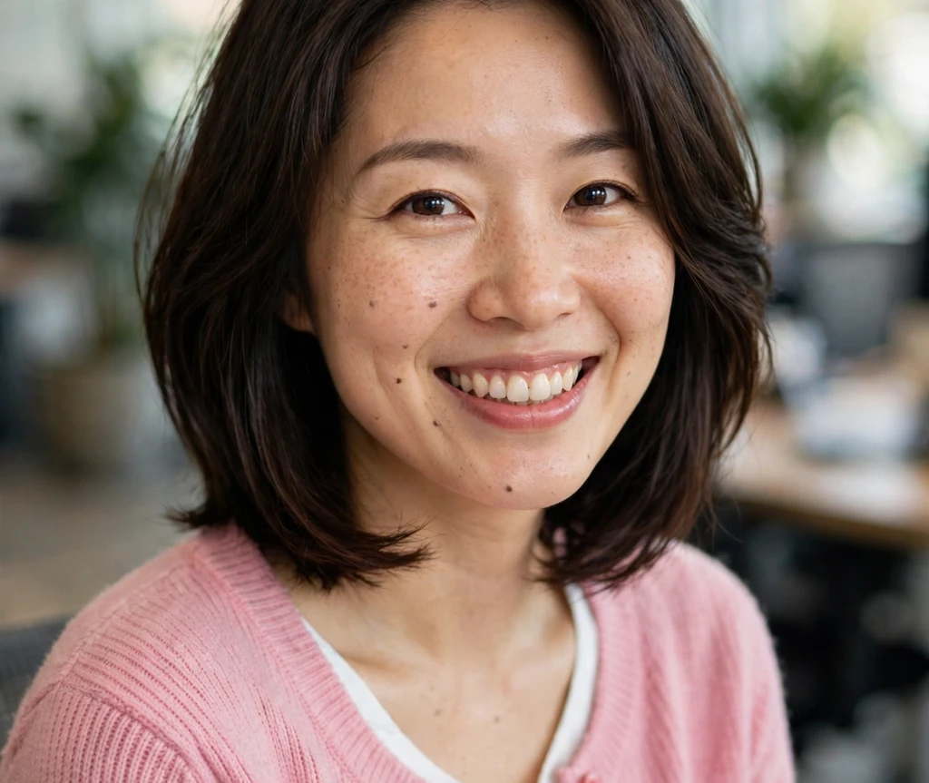 East Asian woman with a soft A-line lob haircut for thin hair