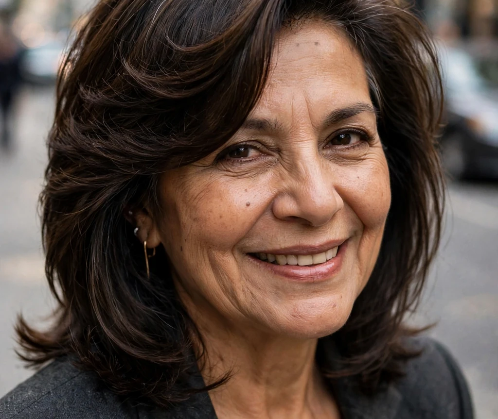 Latina woman with medium layers and a deep side part for thin hair