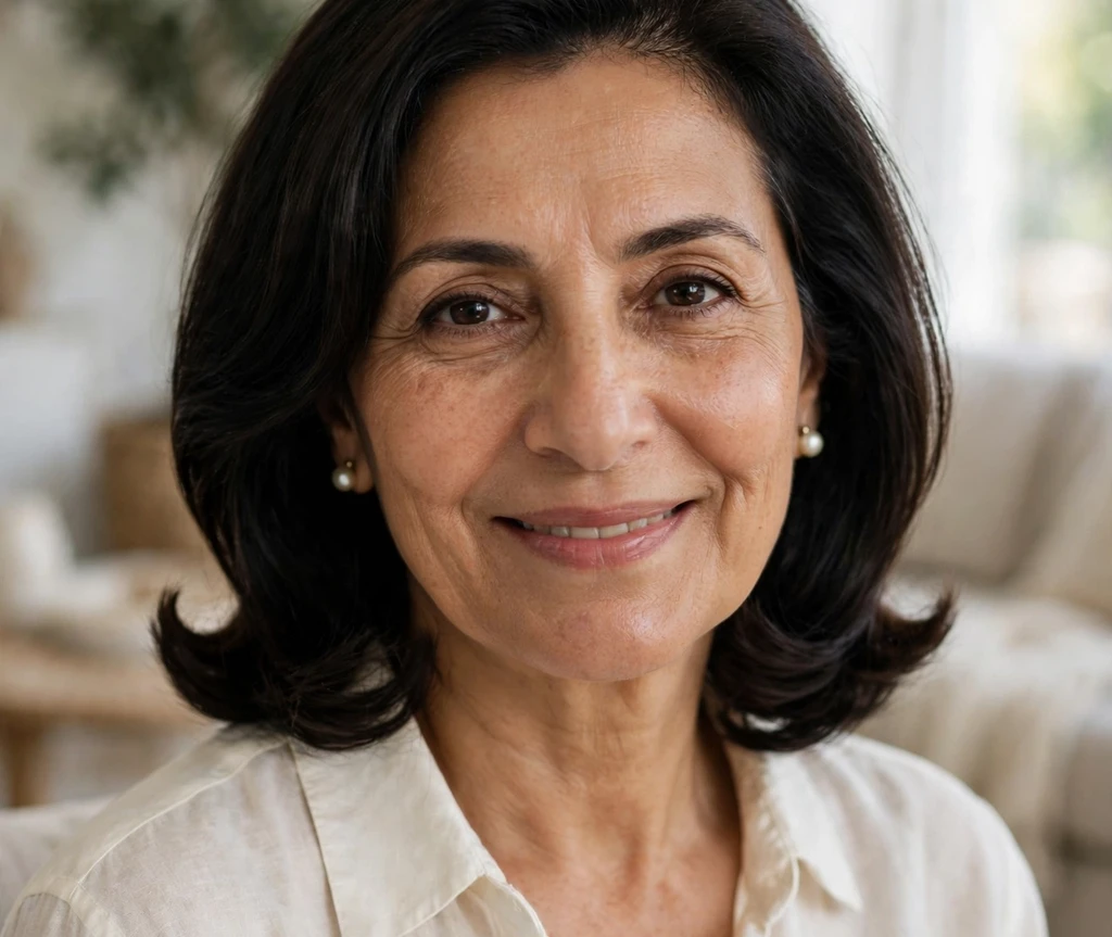 Middle Eastern woman with a polished inward-flick lob haircut for thin hair