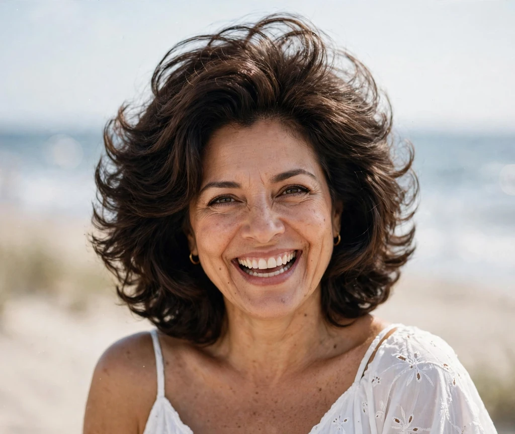 Latina woman with a root-lifted voluminous lob for thin hair