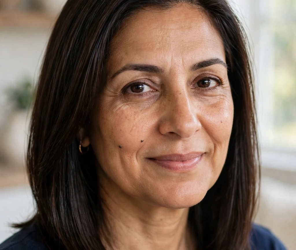 Middle Eastern woman with a smooth straight shoulder-length cut for thin hair