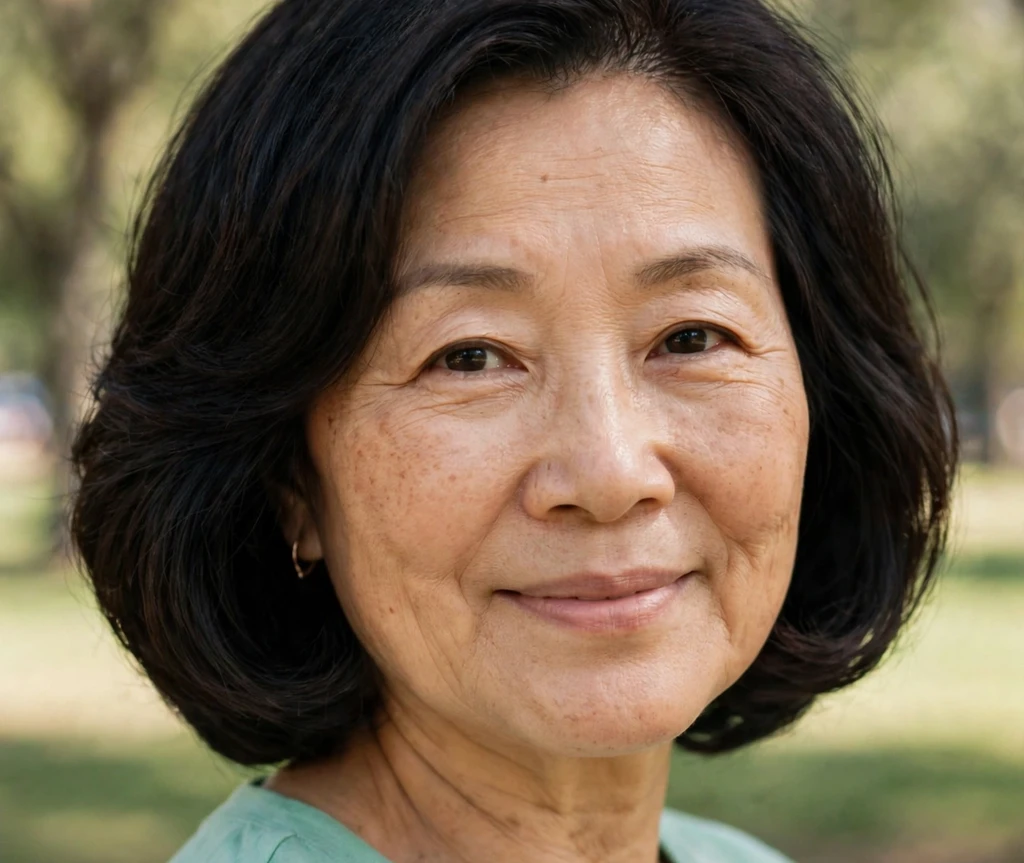 East Asian woman with a soft rounded shoulder-length haircut for fine hair