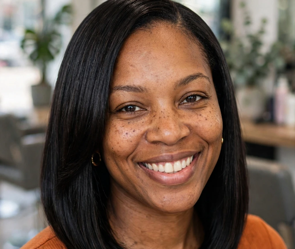Black woman with a glossy shoulder-grazing haircut for thin hair