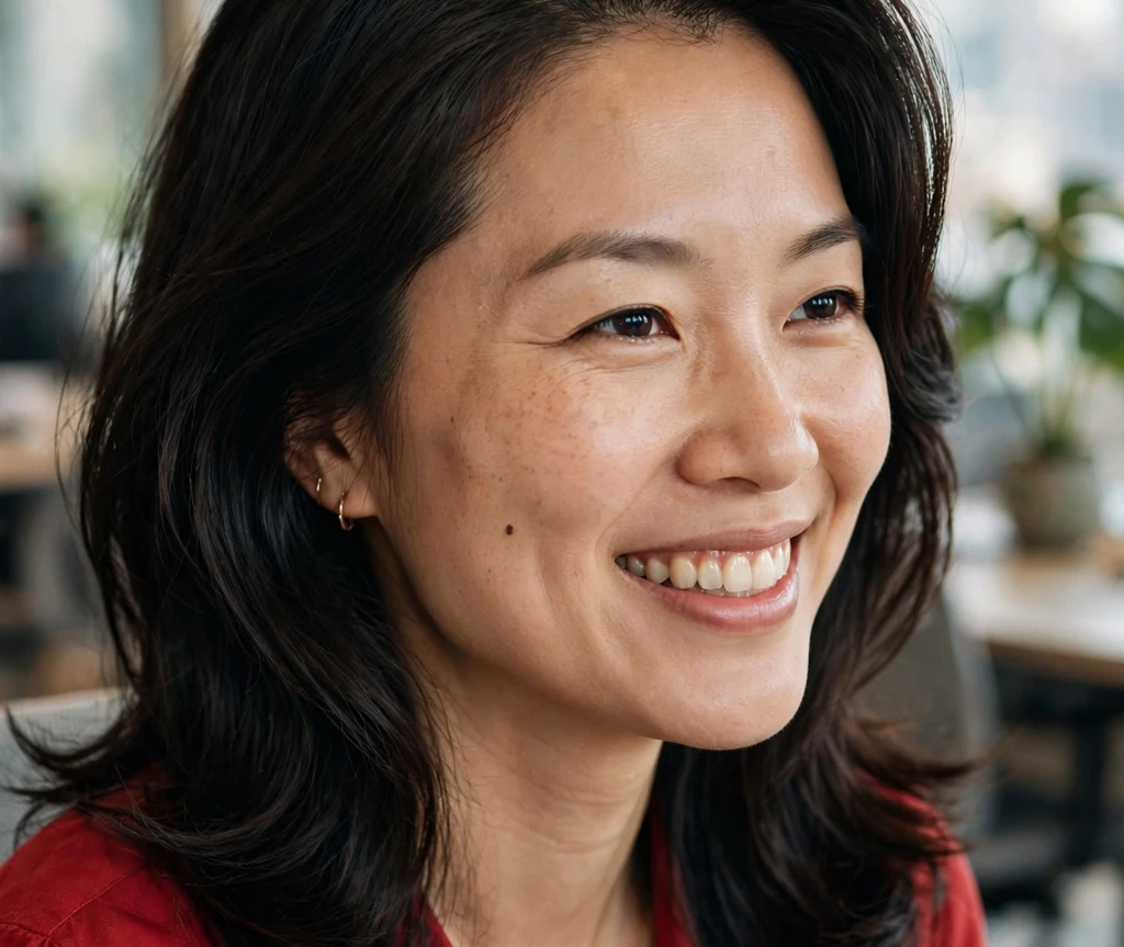 East Asian woman with a voluminous side-parted lob for thin hair