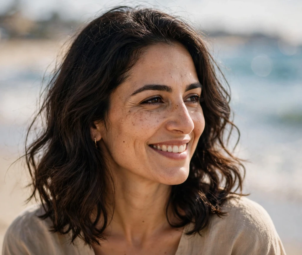 Middle Eastern woman with effortless soft waves at shoulder length for thin hair