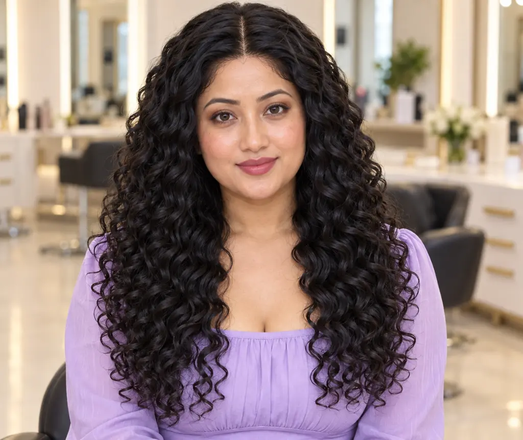 Middle-Part Curly Lace-Front Wig