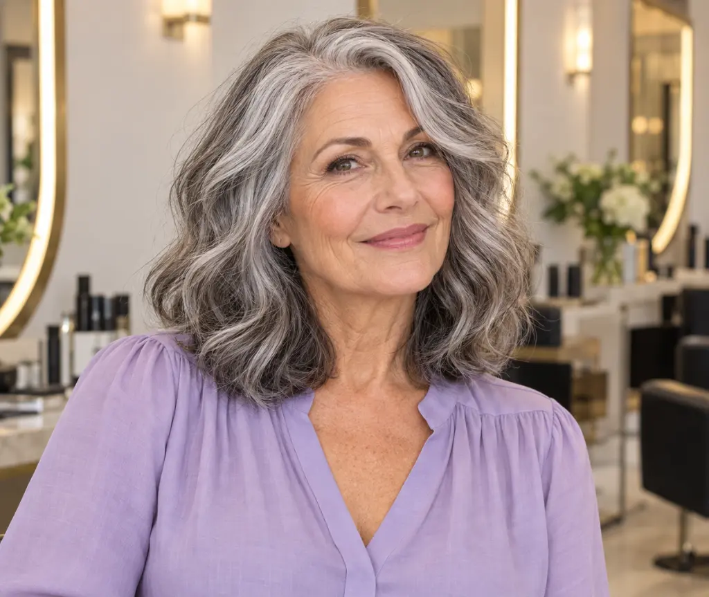Natural Gray Shoulder-Length Waves