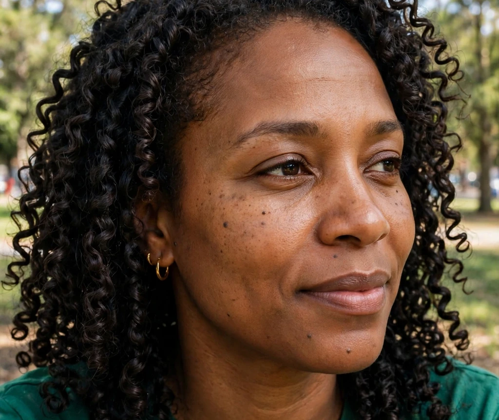 Black woman with springy perm rod curls outdoors