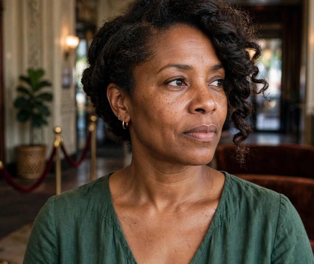 Black woman with a side-swept twist-out in a theater lobby