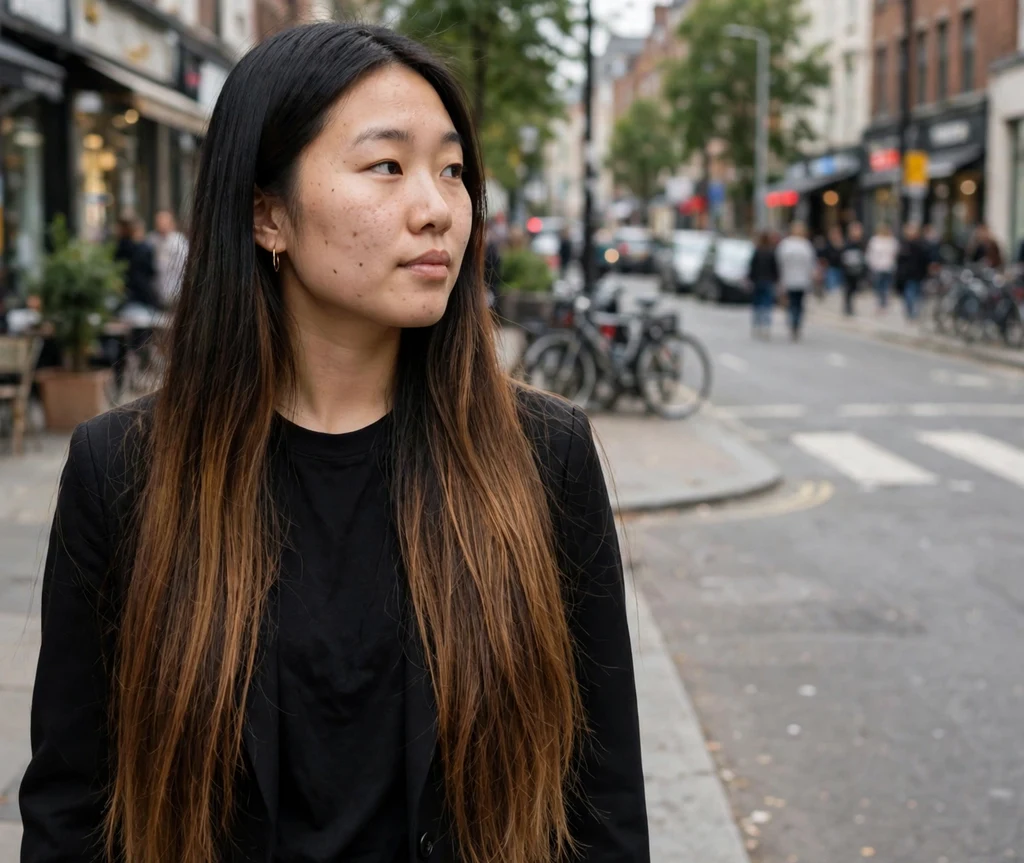 Classic dark-to-caramel ombre on long straight black hair with a defined gradient
