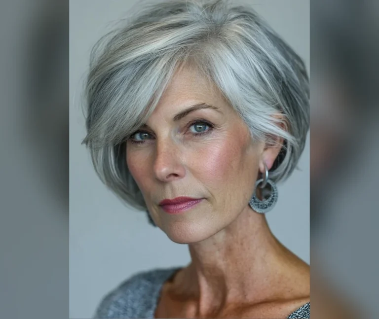 Hairstyles for women over 50 - smiling woman with a classic silver bob
