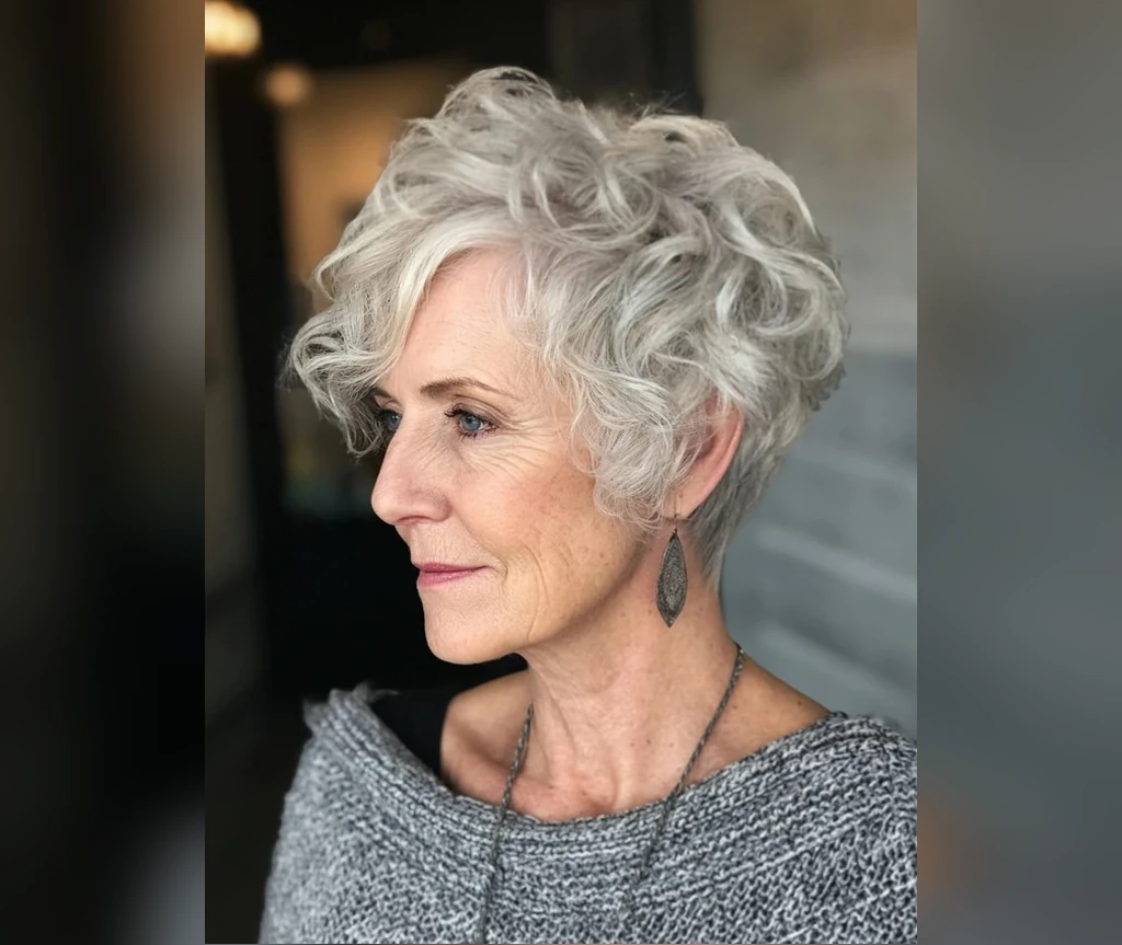 Curly silver bob with soft natural curls