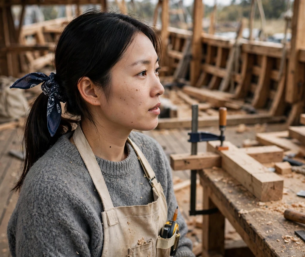 Woman with ponytail tied with a bandana bow pirate hairstyle at a coastal market