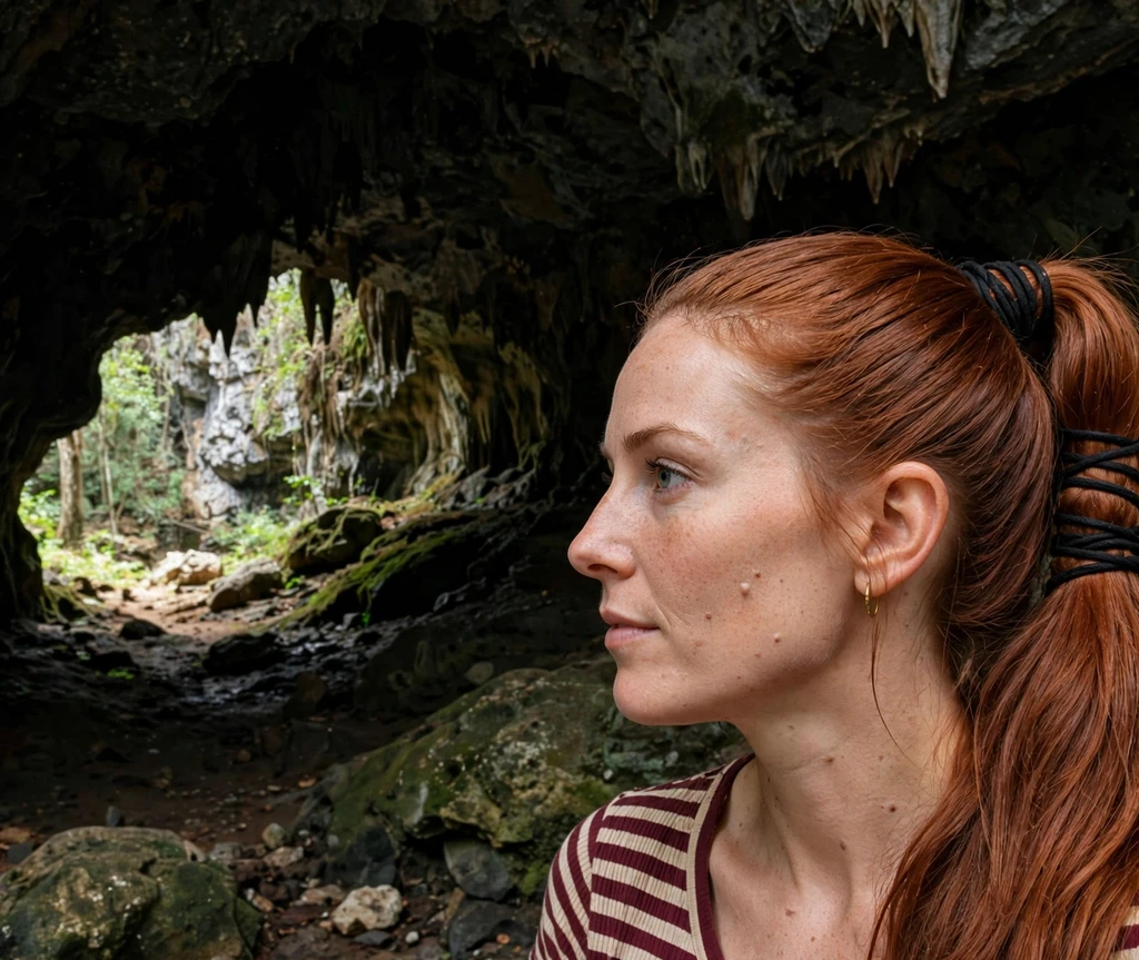 Woman with sleek wrapped ponytail pirate hairstyle in captain's quarters