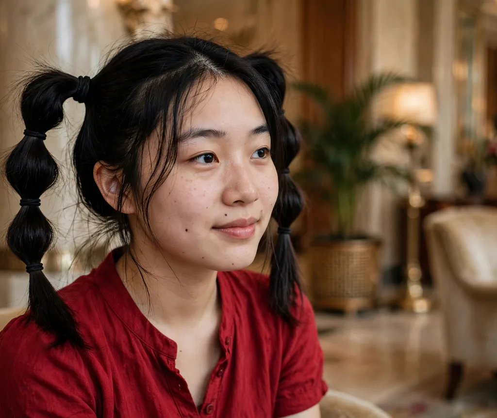 Two playful bubble ponytails on black hair