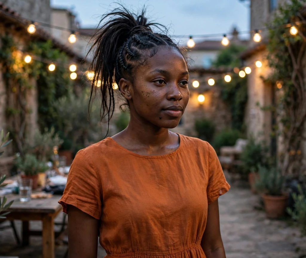 Cornrows swept into high ponytail on natural hair