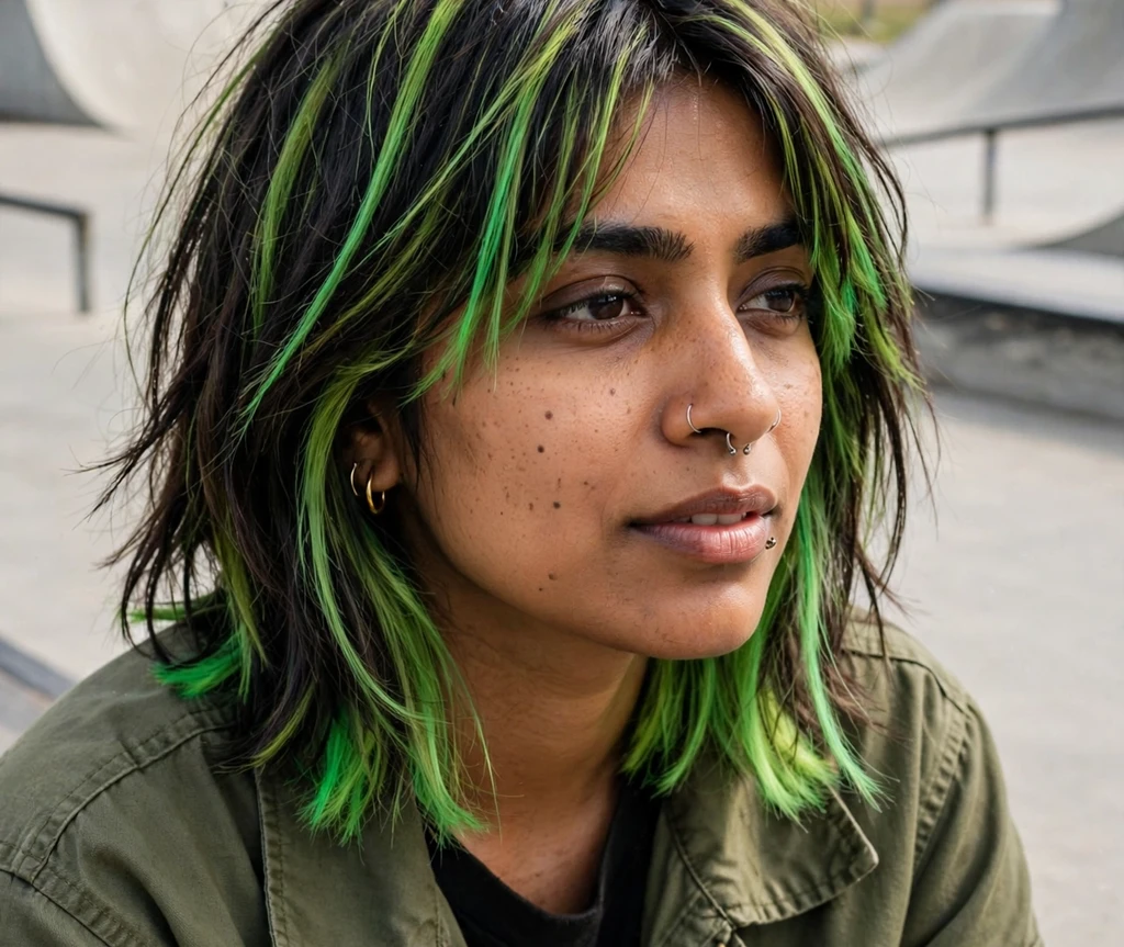 Asymmetrical bob with shaved side and purple roots