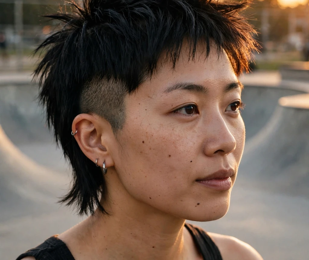 Blonde mullet-bob with dark undercut