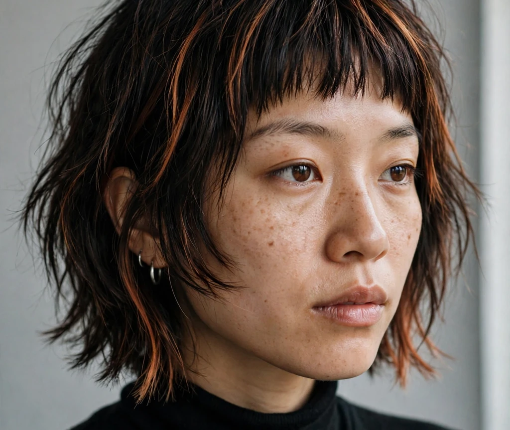 Two-tone bob with black crown and cobalt-blue ends