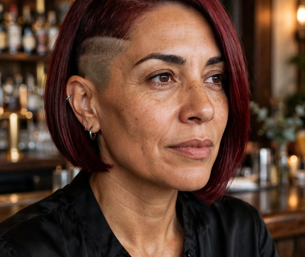 Razored bob with micro bangs