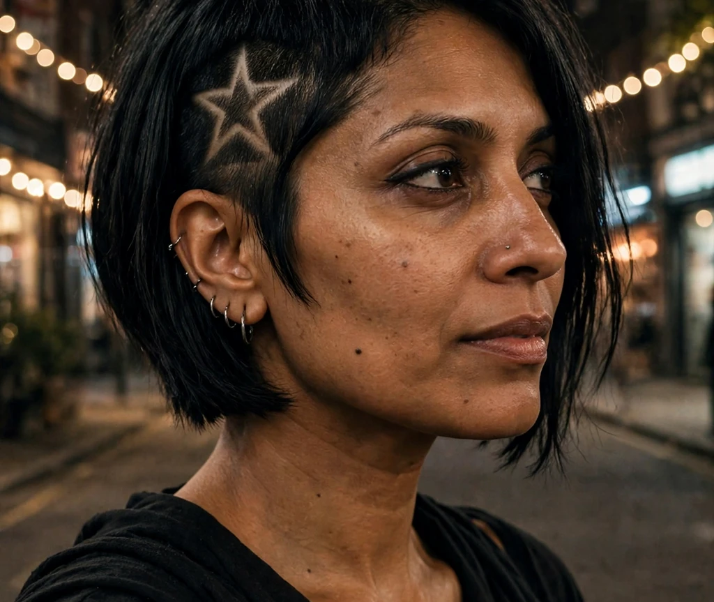 Copper-flame layered bob with shaved nape