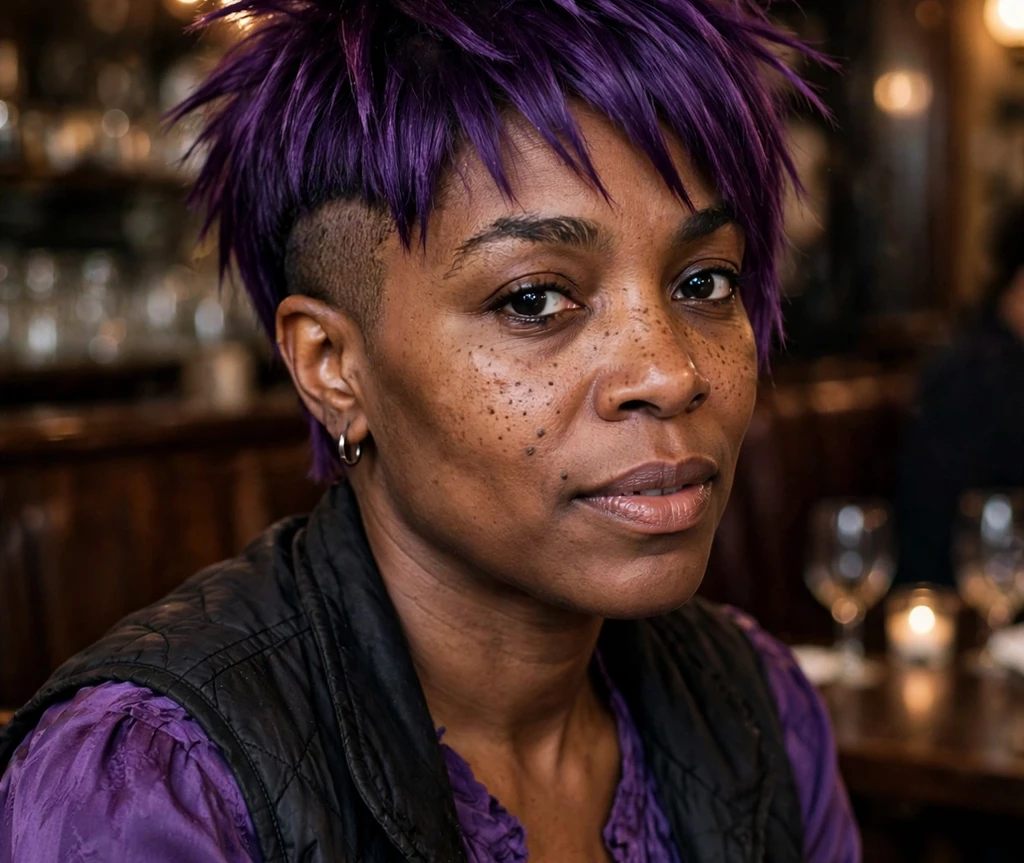 Deep-purple spiky bob with buzzed sides