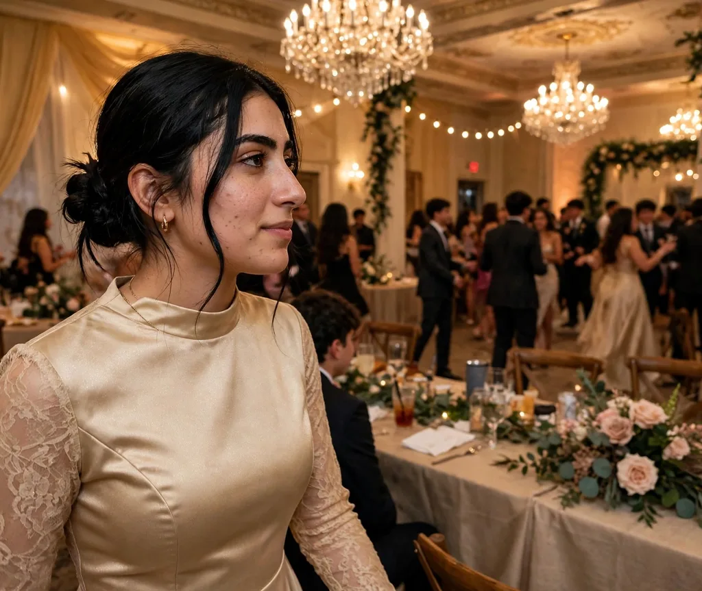 Low chignon prom bun at the nape on dark hair