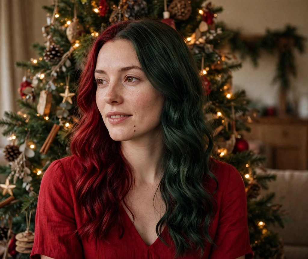 Long waves in half red half green split-dye for Christmas