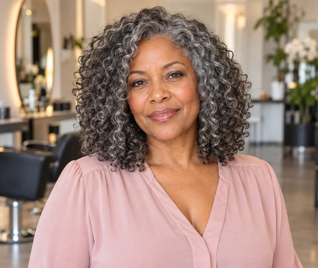 Salt-and-Pepper Shoulder-Length Curls