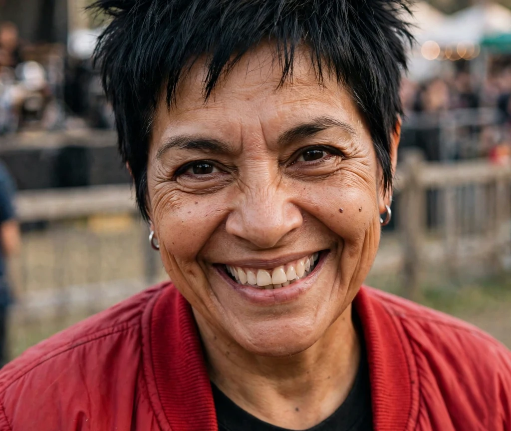 Woman over 50 with a punk-inspired spiky black crop