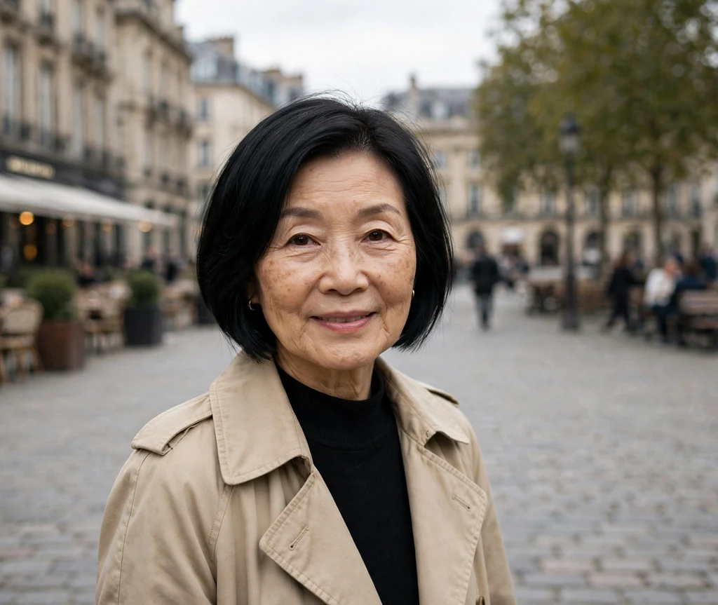 Woman over 50 with a chic black A-line bob