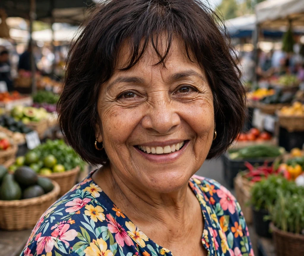 Woman over 50 with a playful dark bob with wispy bangs