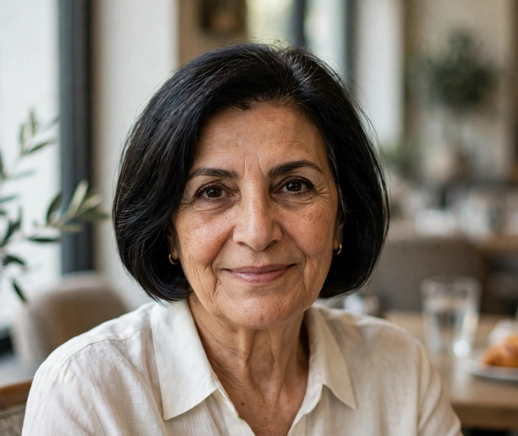Woman over 50 with a sophisticated dark French bob